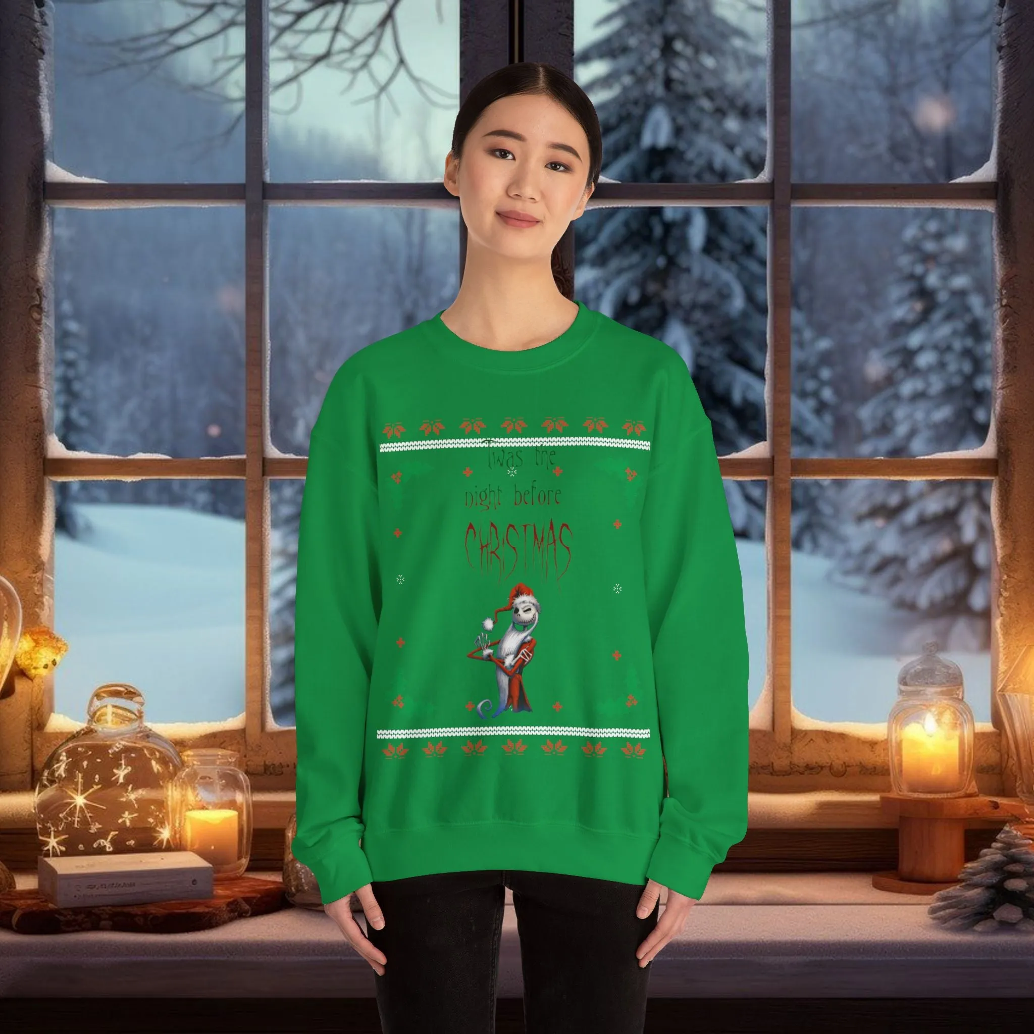 Unisex Twas The Night Before Christmas Typographical Art Crewneck Sweatshirt