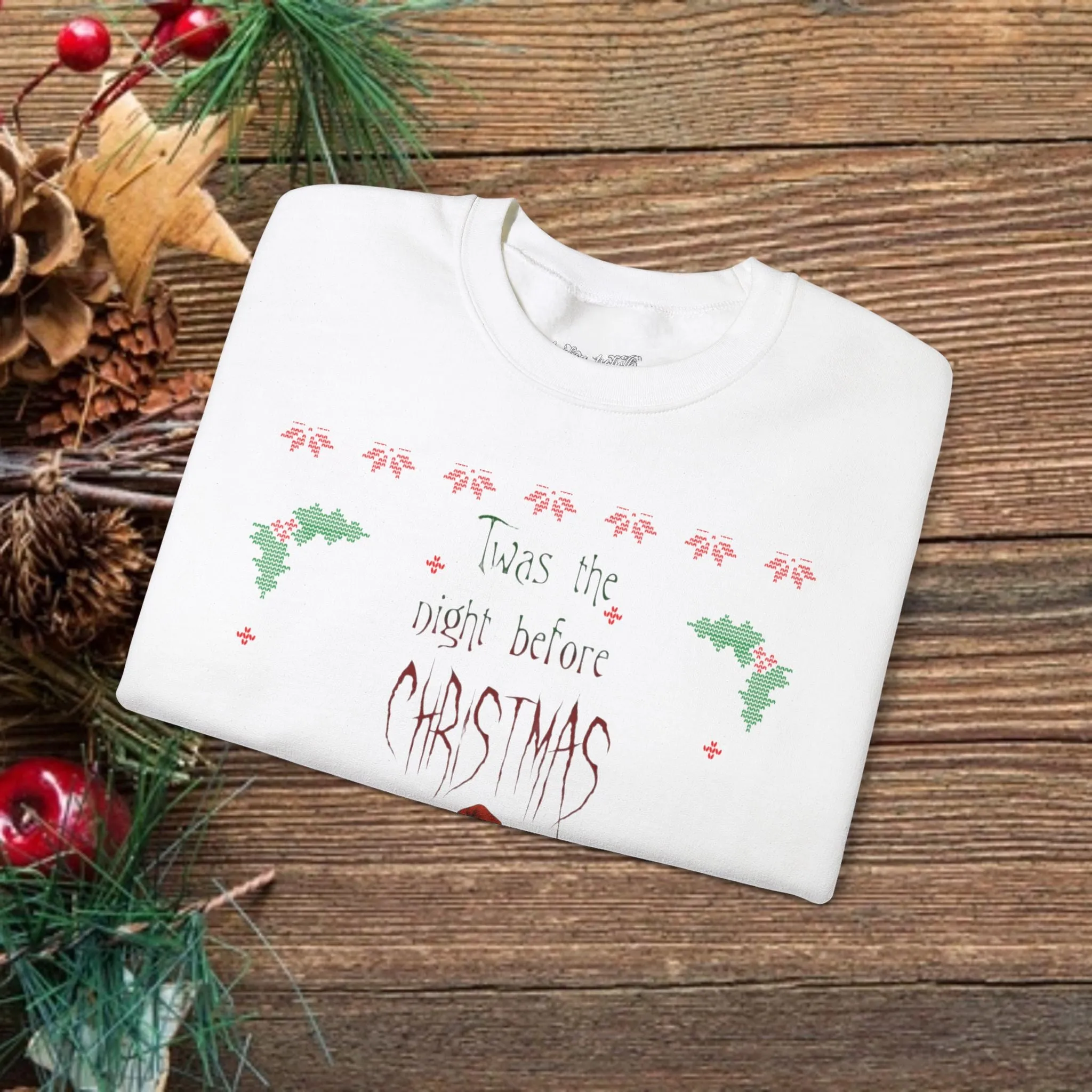 Unisex Twas The Night Before Christmas Typographical Art Crewneck Sweatshirt