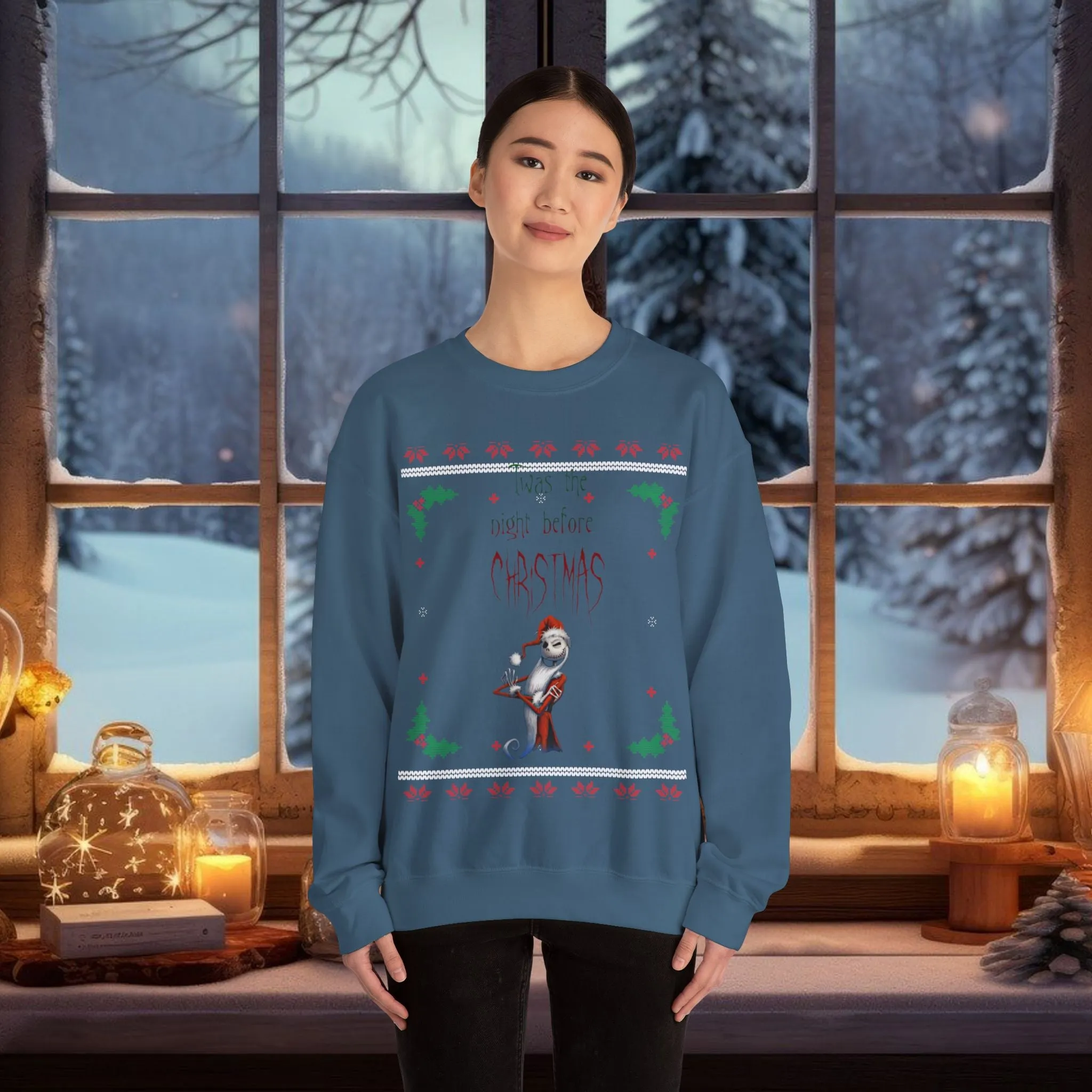 Unisex Twas The Night Before Christmas Typographical Art Crewneck Sweatshirt