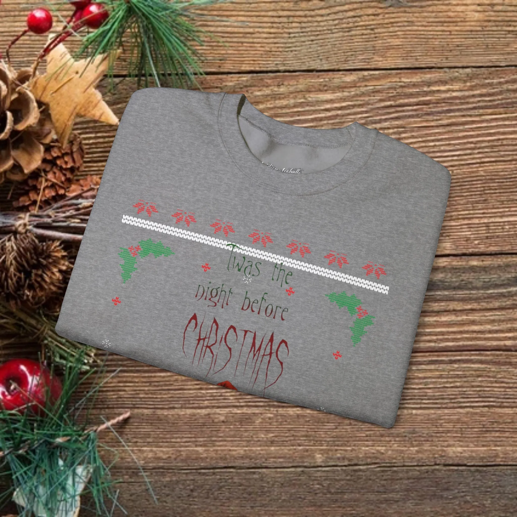 Unisex Twas The Night Before Christmas Typographical Art Crewneck Sweatshirt
