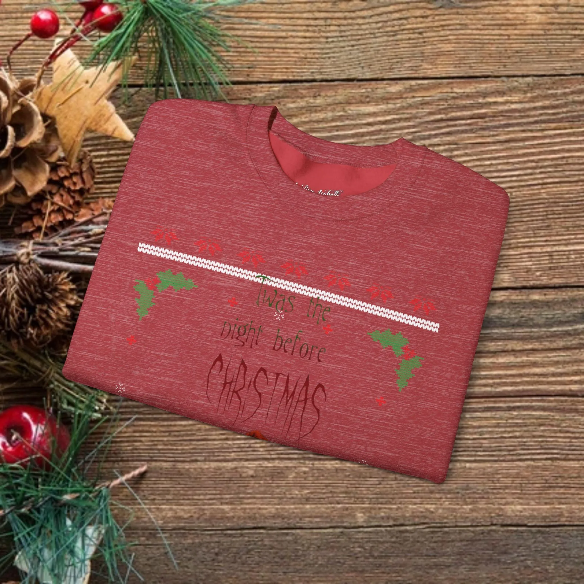 Unisex Twas The Night Before Christmas Typographical Art Crewneck Sweatshirt