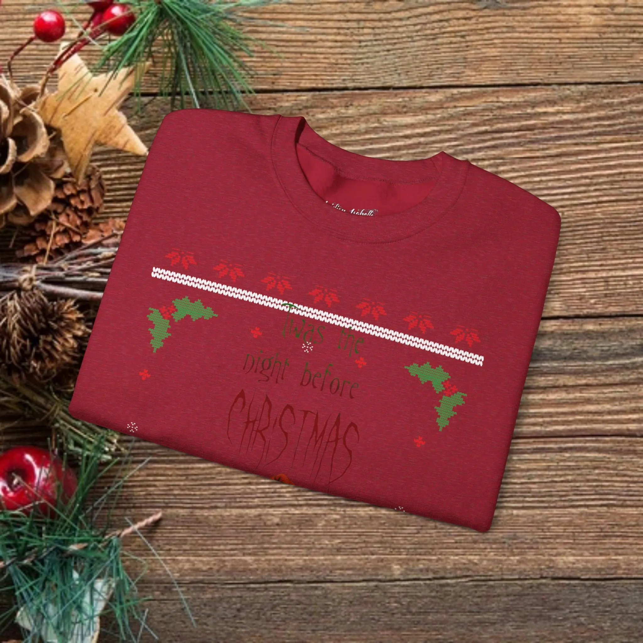 Unisex Twas The Night Before Christmas Typographical Art Crewneck Sweatshirt