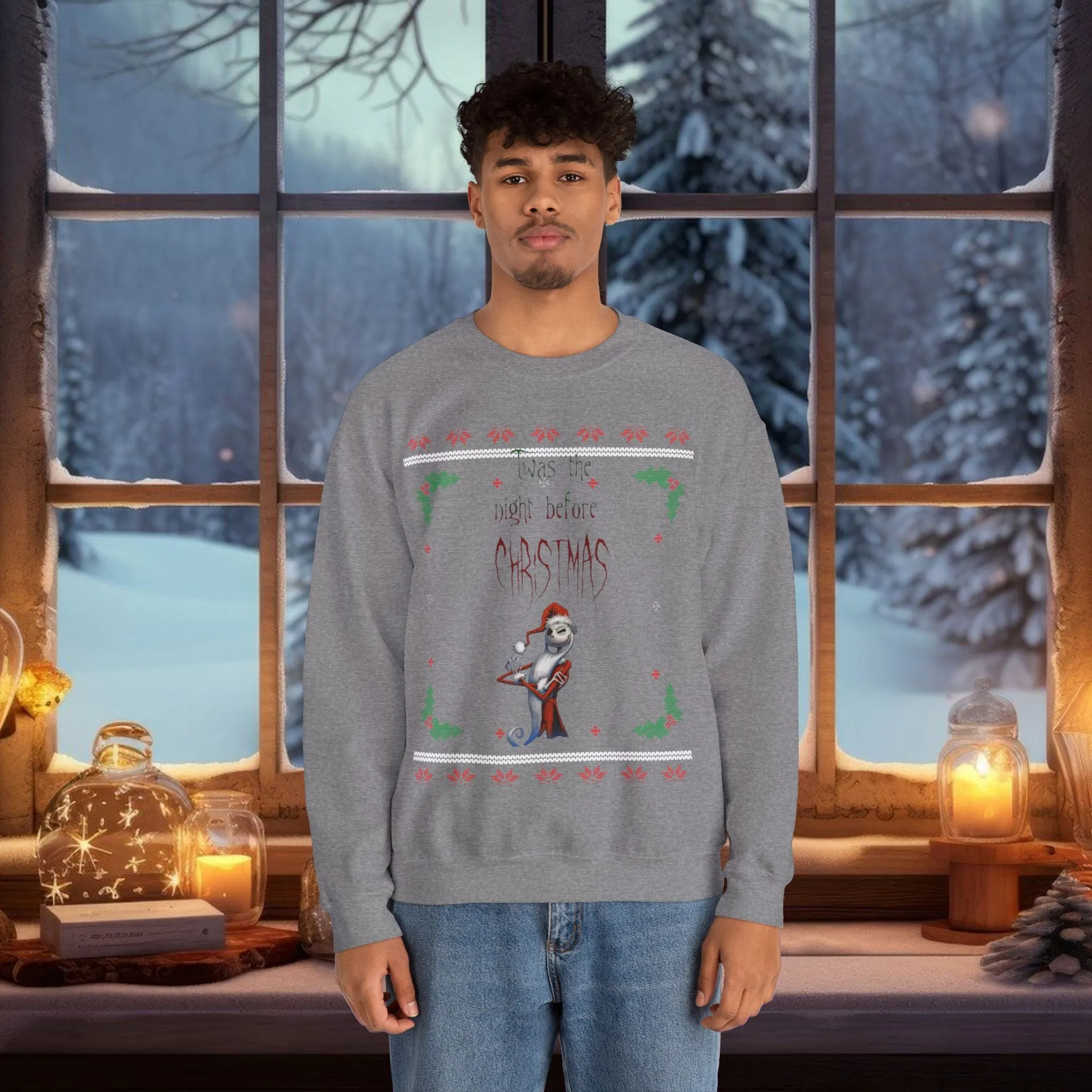 Unisex Twas The Night Before Christmas Typographical Art Crewneck Sweatshirt