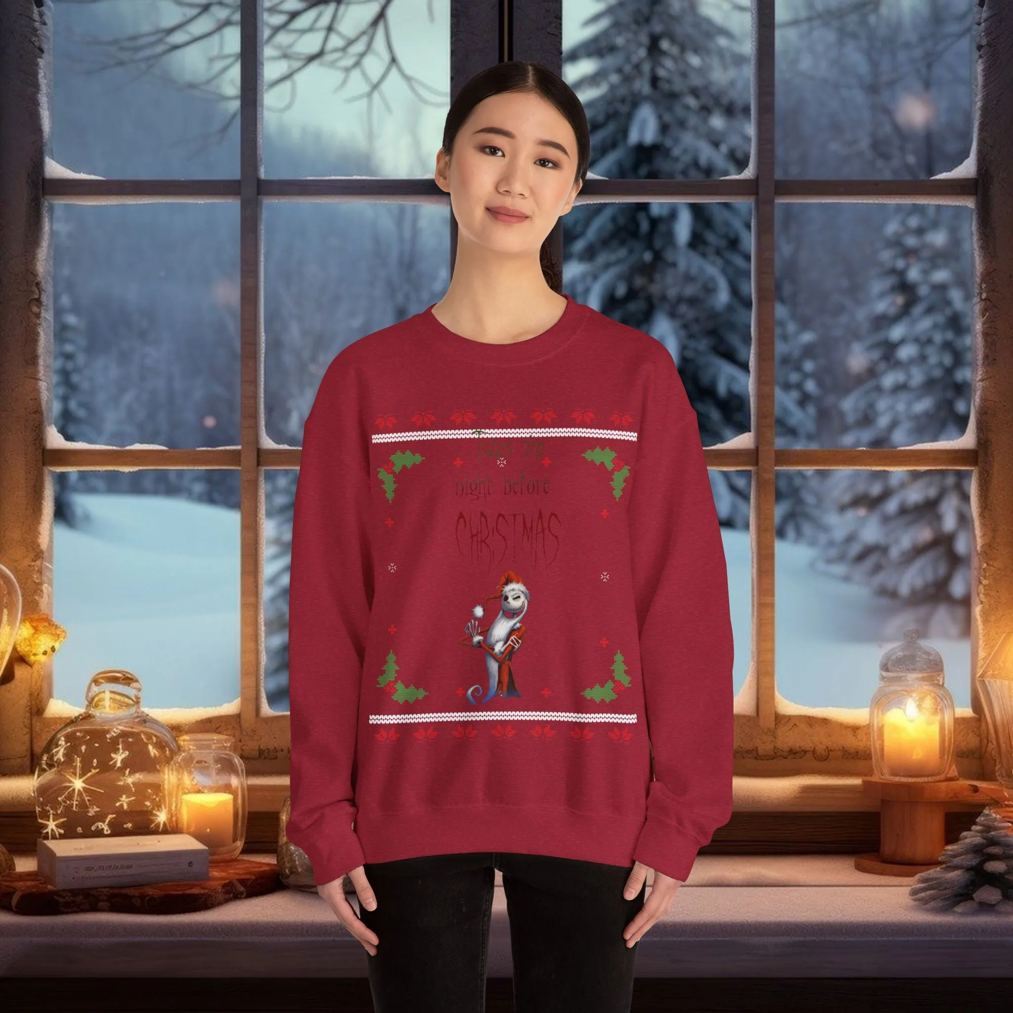 Unisex Twas The Night Before Christmas Typographical Art Crewneck Sweatshirt