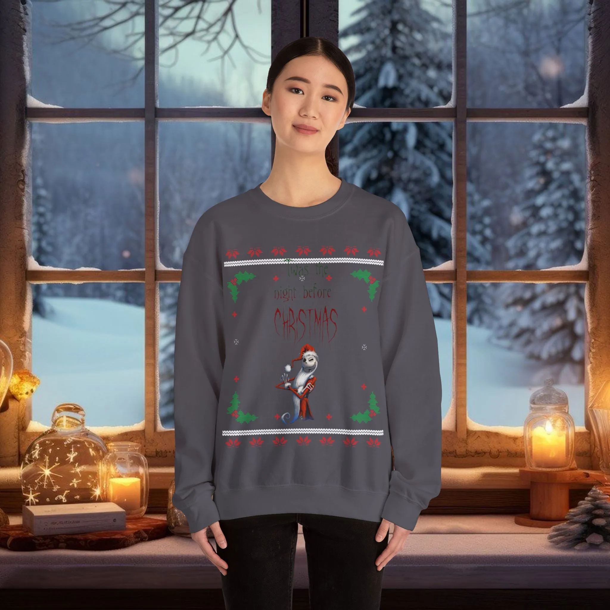 Unisex Twas The Night Before Christmas Typographical Art Crewneck Sweatshirt