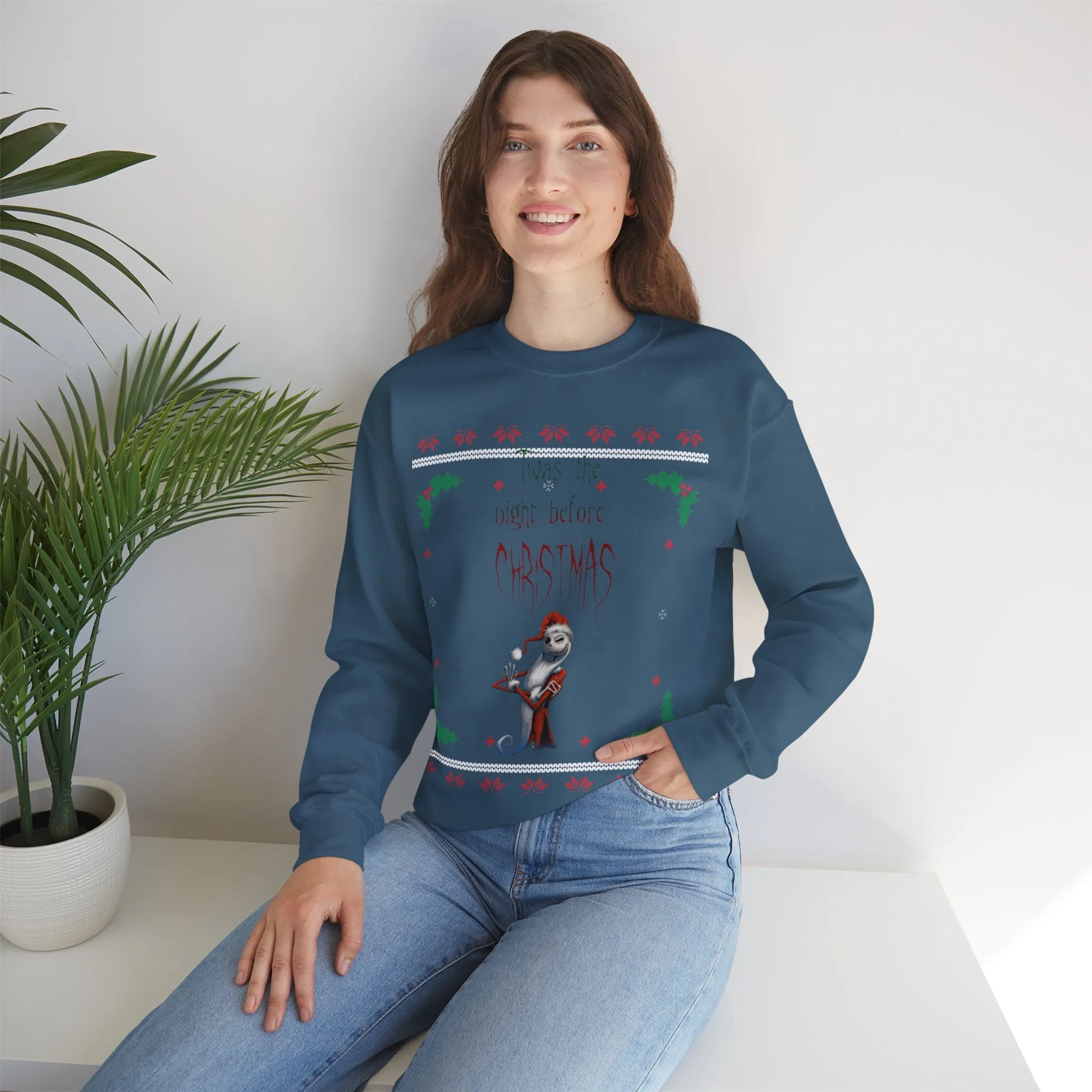 Unisex Twas The Night Before Christmas Typographical Art Crewneck Sweatshirt