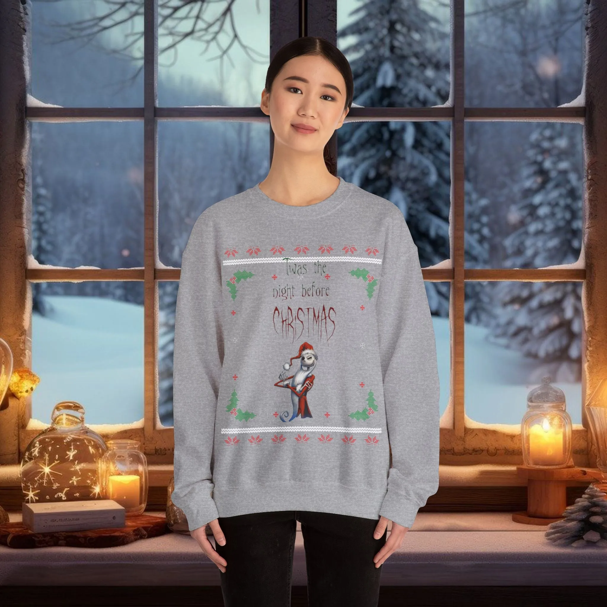 Unisex Twas The Night Before Christmas Typographical Art Crewneck Sweatshirt