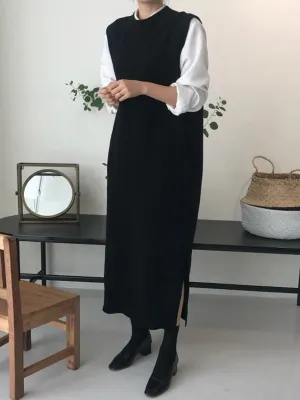 Urban Loose Sleeveless Solid Color Round-Neck Midi Dresses Sweater Dresses