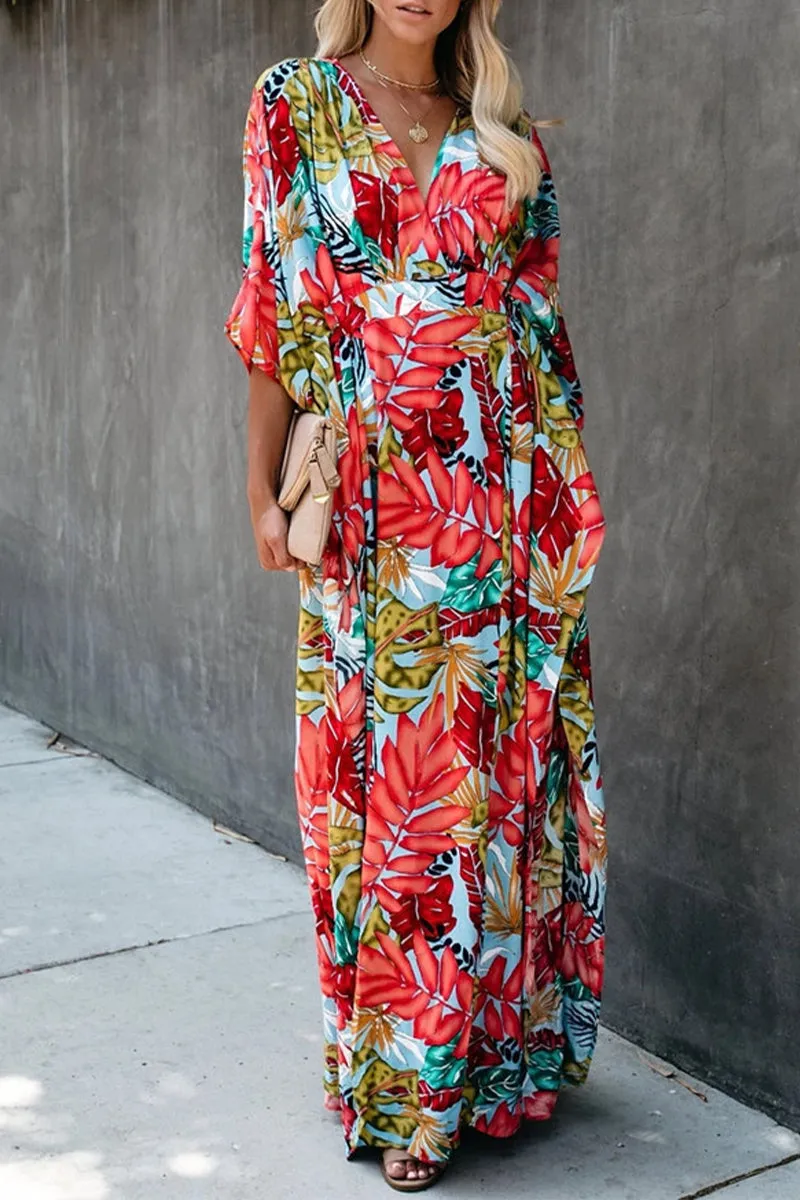 Vacation Print Printing V Neck Beach Dresses