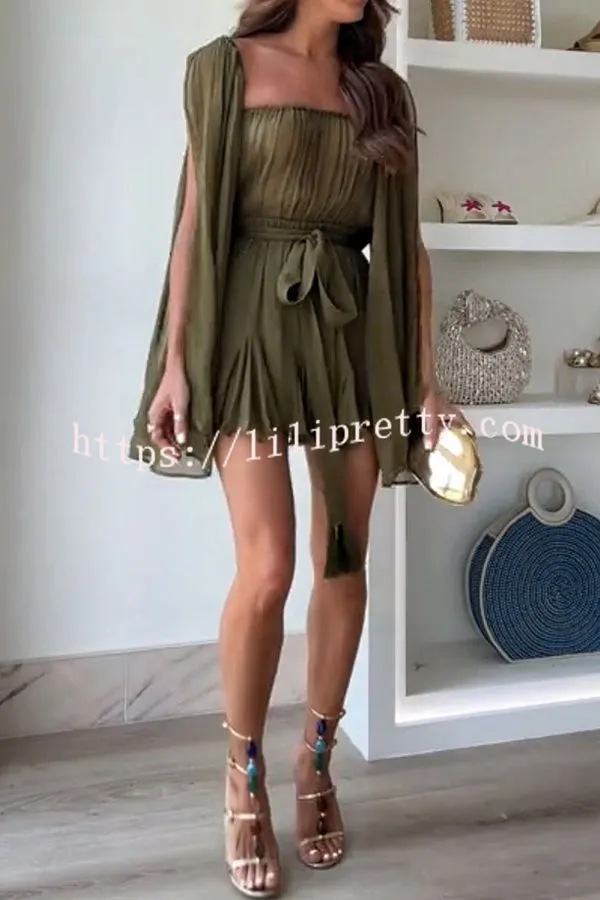 Vacay in Paradise Chiffon Slit Sleeve Elastic Waist Belt Flowing Mini Dress