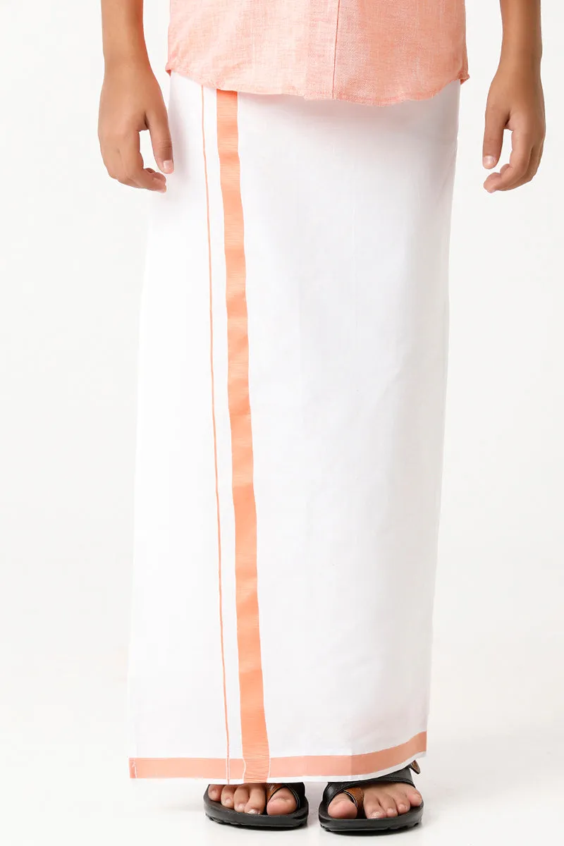 Varna - Lemonade Orange Matching Fixit Dhoti and Shirt 2 in 1 Set For Kids | Uathayam