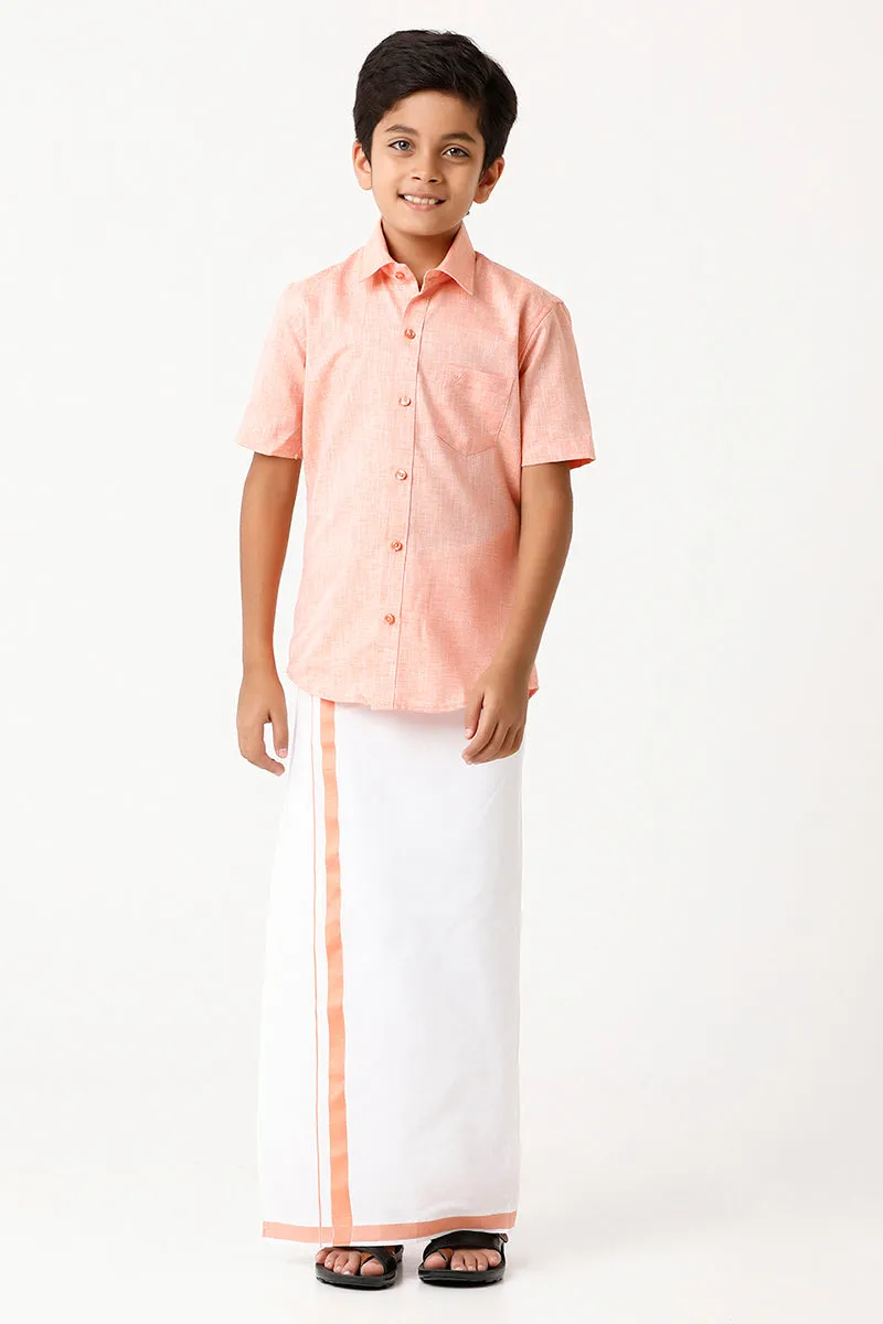 Varna - Lemonade Orange Matching Fixit Dhoti and Shirt 2 in 1 Set For Kids | Uathayam