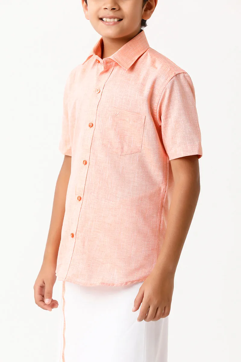 Varna - Lemonade Orange Matching Fixit Dhoti and Shirt 2 in 1 Set For Kids | Uathayam