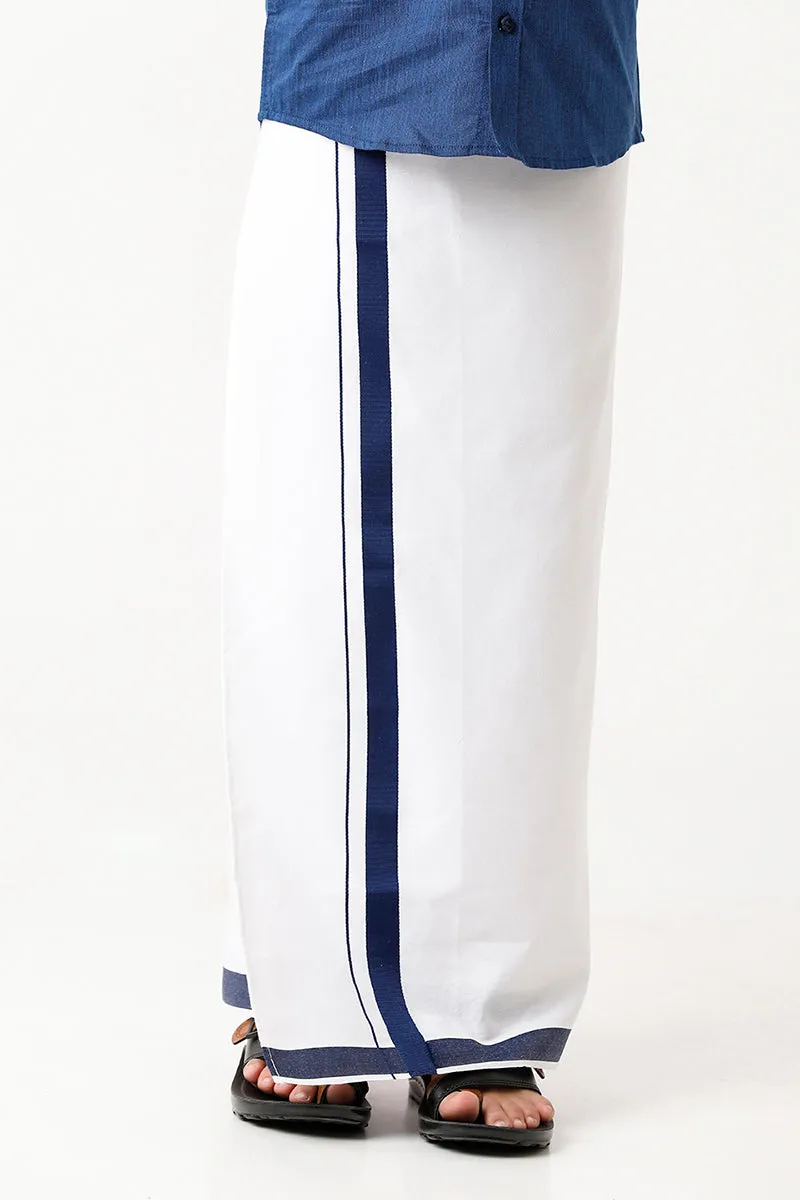 Varna - Navy Blue Matching Fixit Dhoti and Shirt 2 in 1 Set For Kids | Uathayam