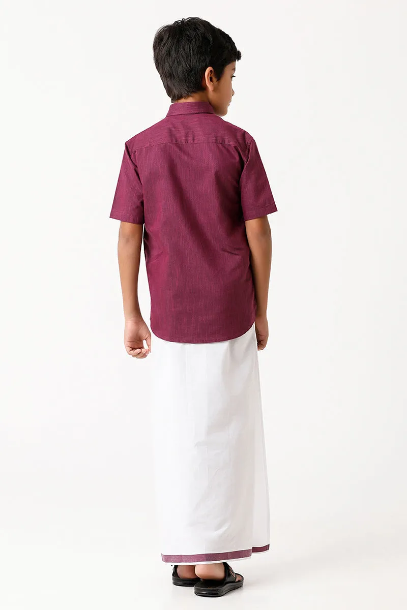 Varna - Plum Matching Fixit Dhoti and Shirt 2 in 1 Set For Kids | Uathayam
