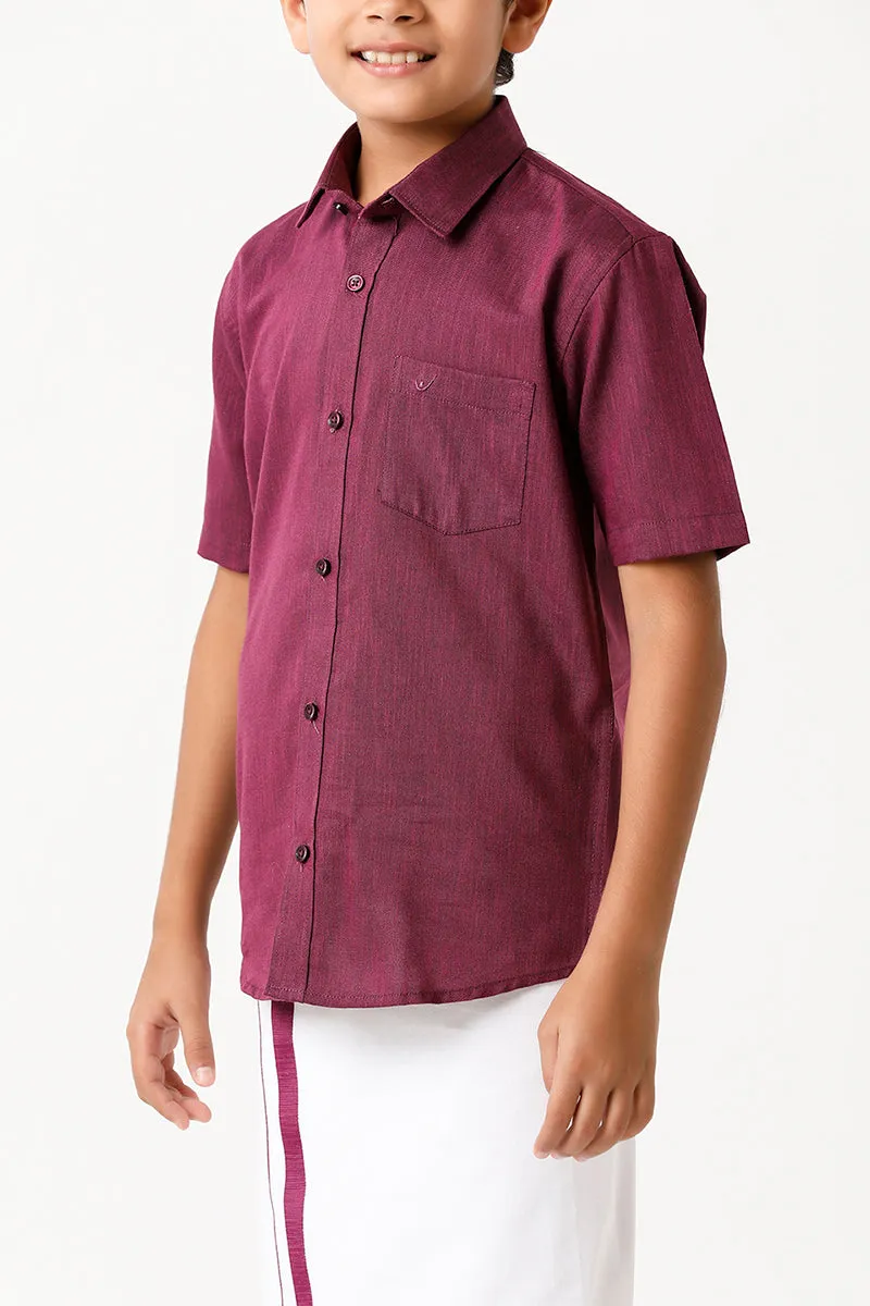 Varna - Plum Matching Fixit Dhoti and Shirt 2 in 1 Set For Kids | Uathayam