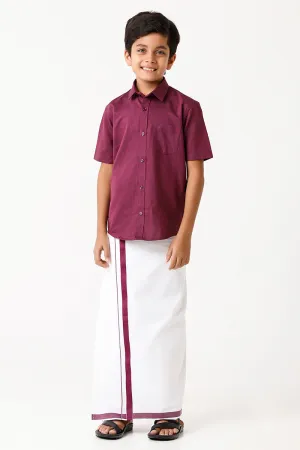 Varna - Plum Matching Fixit Dhoti and Shirt 2 in 1 Set For Kids | Uathayam
