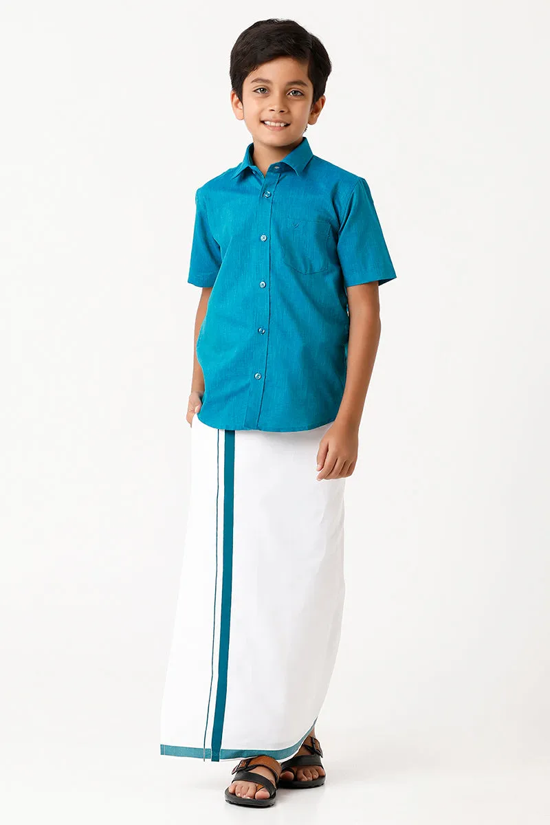 Varna - Ramar Blue  Matching Fixit Dhoti and Shirt 2 in 1 Set For Kids | Uathayam