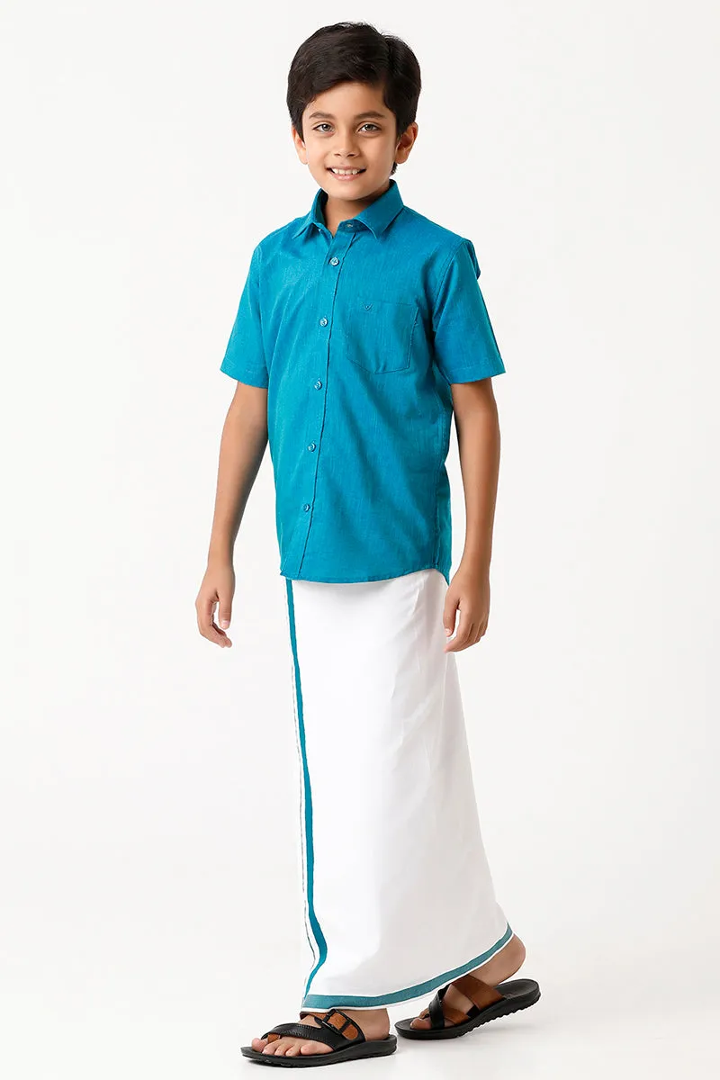 Varna - Ramar Blue  Matching Fixit Dhoti and Shirt 2 in 1 Set For Kids | Uathayam