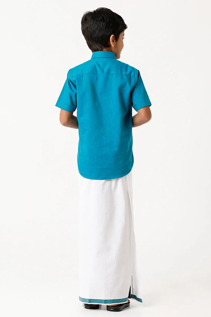 Varna - Ramar Blue  Matching Fixit Dhoti and Shirt 2 in 1 Set For Kids | Uathayam