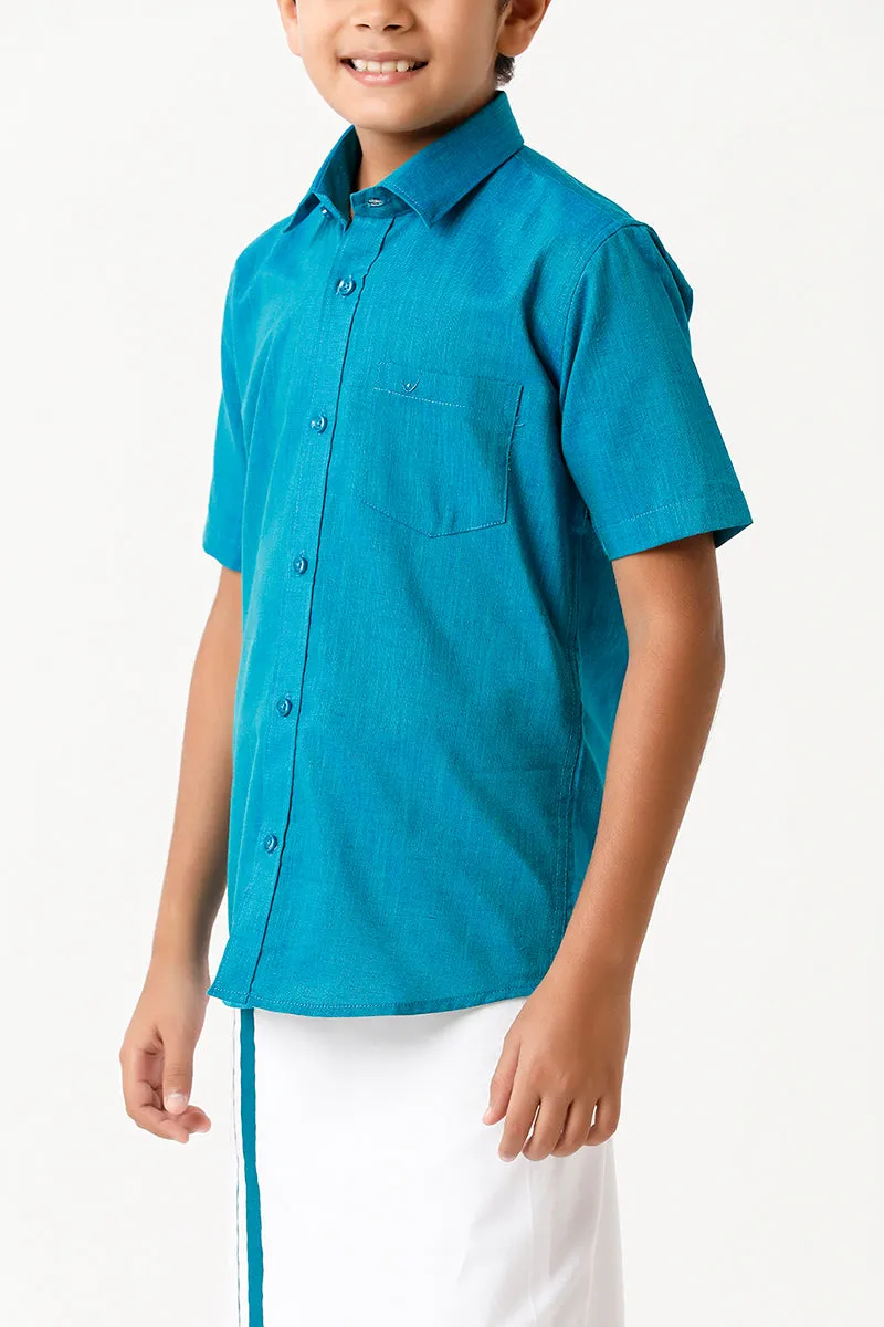 Varna - Ramar Blue  Matching Fixit Dhoti and Shirt 2 in 1 Set For Kids | Uathayam