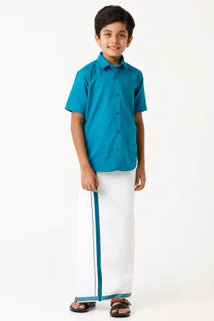 Varna - Ramar Blue  Matching Fixit Dhoti and Shirt 2 in 1 Set For Kids | Uathayam