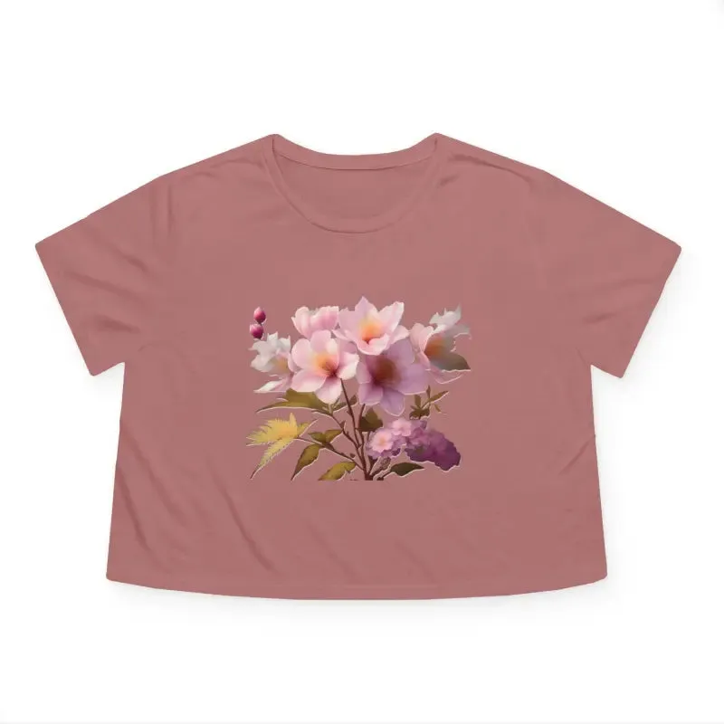 Vibrant Pink Flowers Flowy Cropped Tee