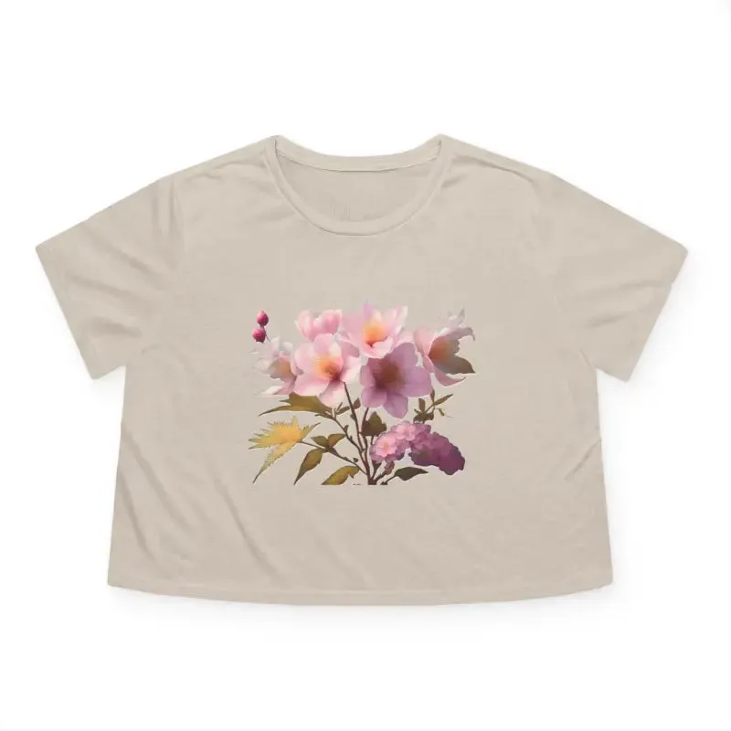 Vibrant Pink Flowers Flowy Cropped Tee
