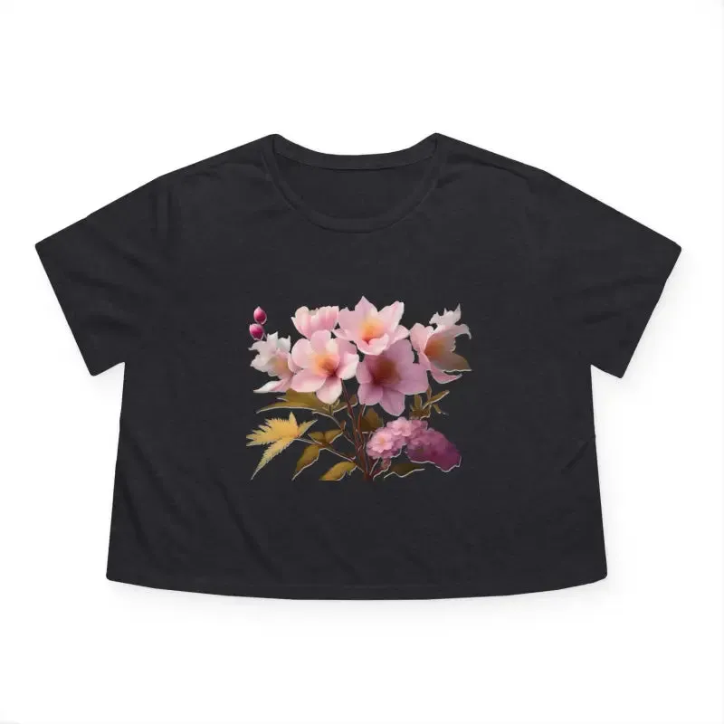 Vibrant Pink Flowers Flowy Cropped Tee