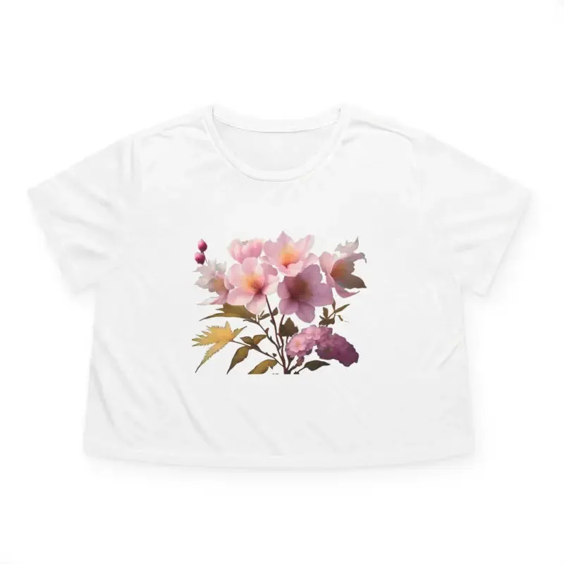 Vibrant Pink Flowers Flowy Cropped Tee