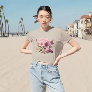 Vibrant Pink Flowers Flowy Cropped Tee