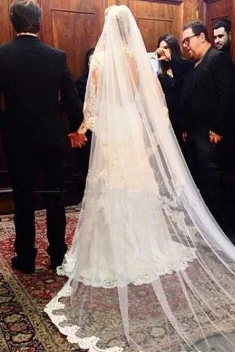 Vintage Lace Wedding Dress with Sheer Long Sleeves