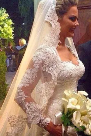 Vintage Lace Wedding Dress with Sheer Long Sleeves