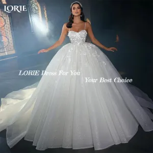 Wedding Dresses Spaghetti Straps Shiny 3D Flowers Bridal Gowns