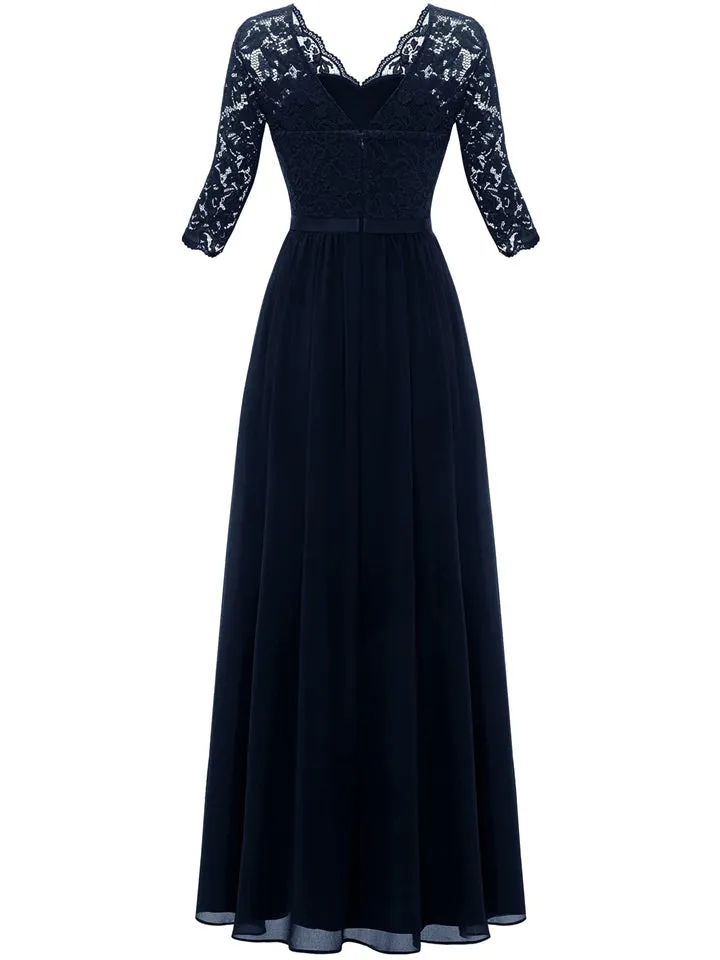 Wedding Evening Floral Lace 3/4 Sleeve Fairy Dress