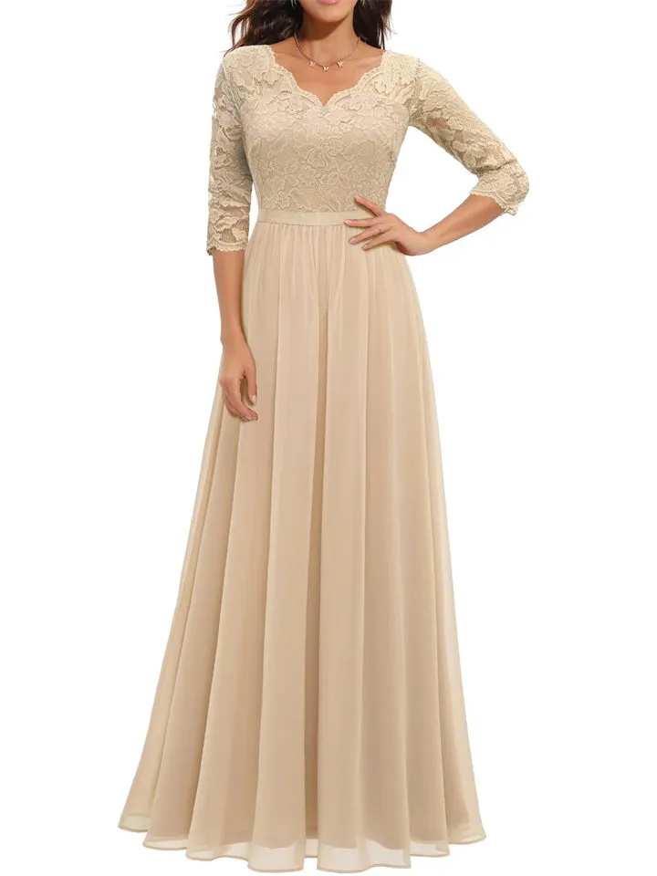 Wedding Evening Floral Lace 3/4 Sleeve Fairy Dress
