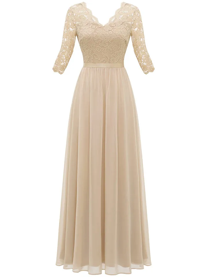 Wedding Evening Floral Lace 3/4 Sleeve Fairy Dress