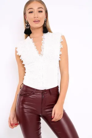 White Floral Crochet Off The Shoulder Bodysuit - Shae