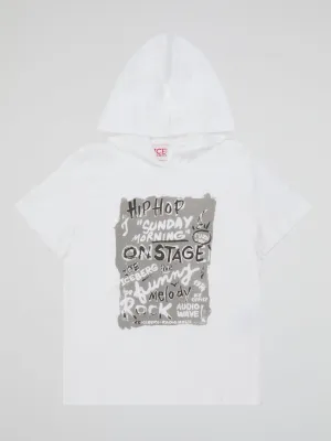 White Printed Hooded T-Shirt (Kids)