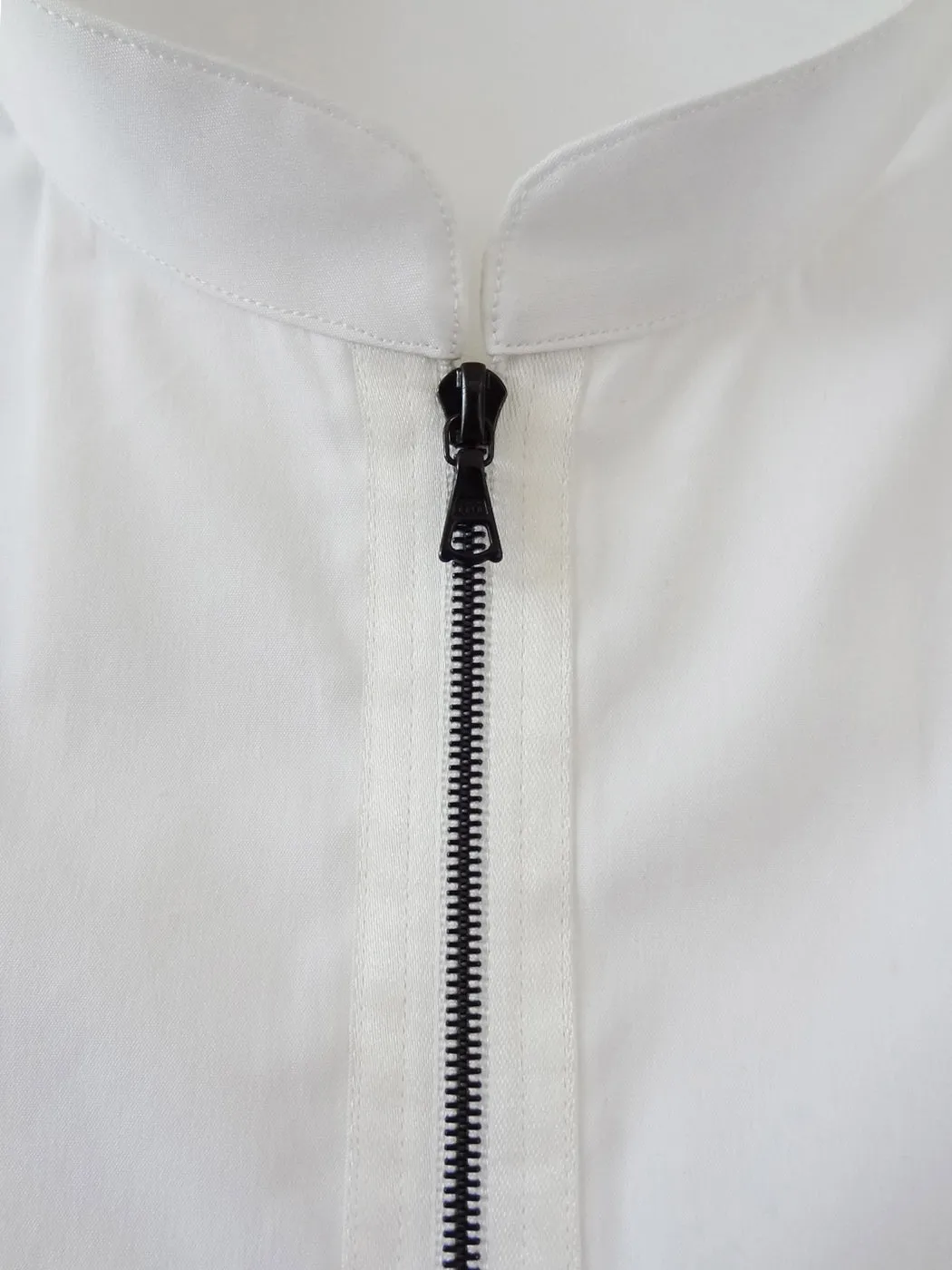 White Zipper Shirt with Mandarin Collar