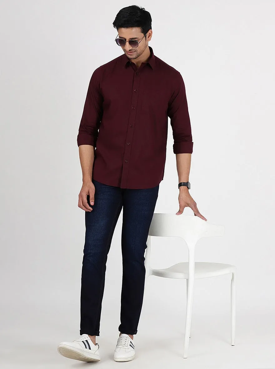 Wine Solid Smart Fit Semi Casual Shirt | Greenfibre