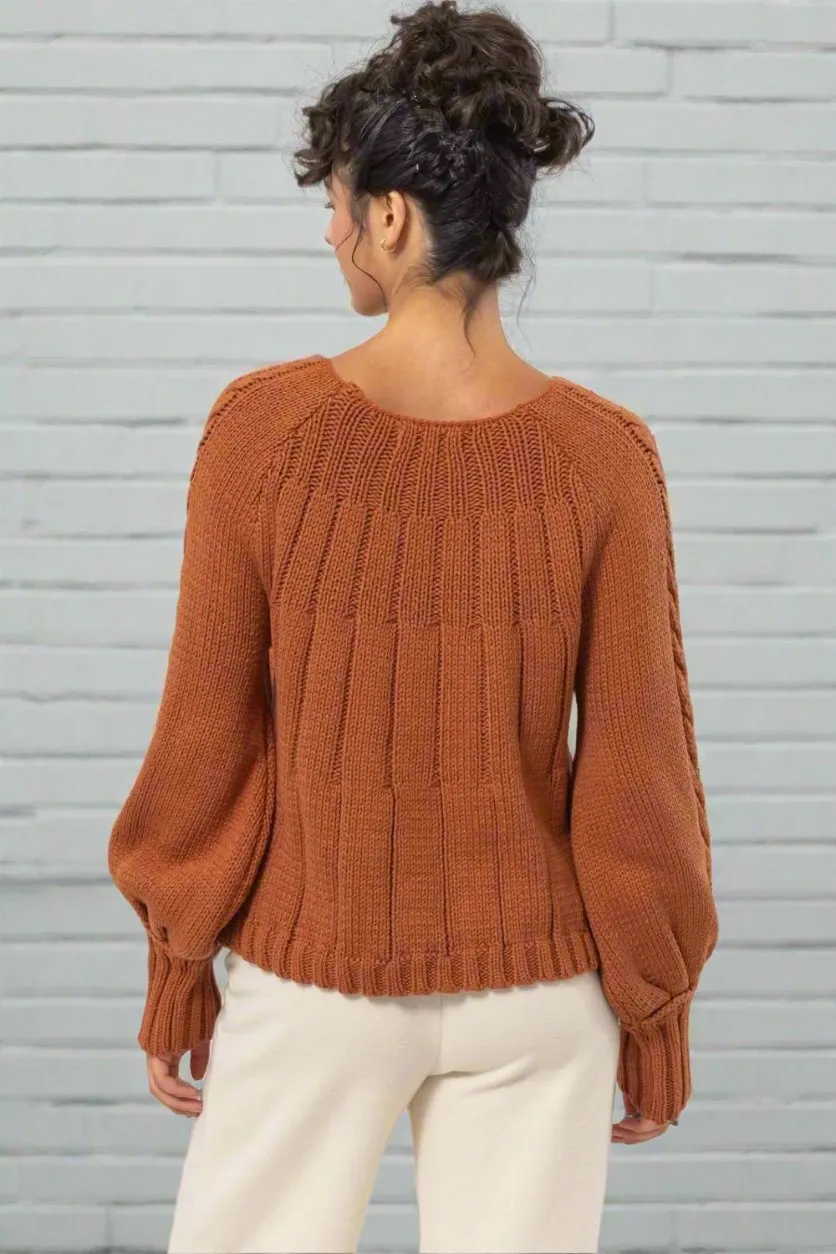 Women's Cable-Knit Round Neck Raglan Sleeve Sweater | Cozy Cotton-Acrylic Blend for Winter Style