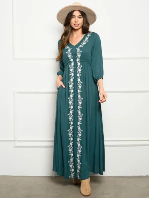 WOMEN'S EMBROIDERED FLORAL MAXI DRESS