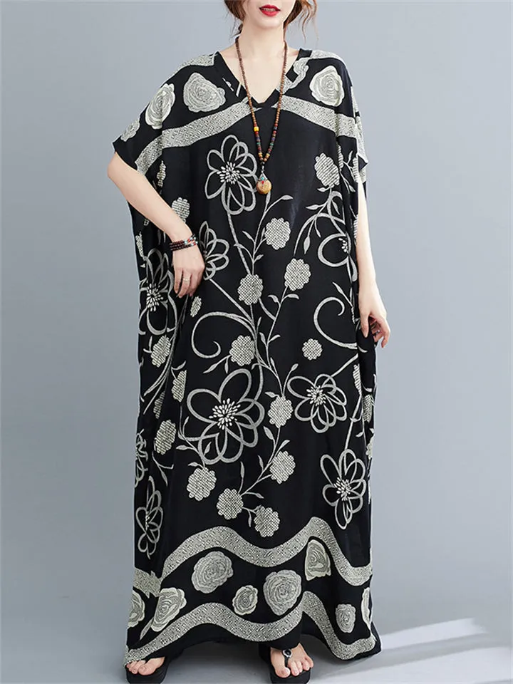 Women's Loose Bohemia Style V Neck Dresses