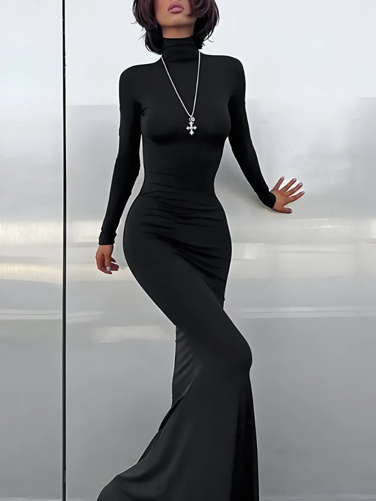 Y2K Turtleneck Bodycon Maxi Dress