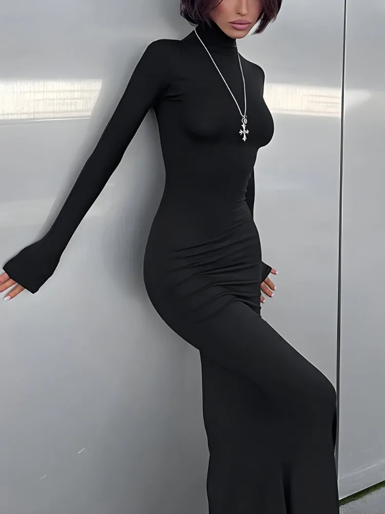 Y2K Turtleneck Bodycon Maxi Dress