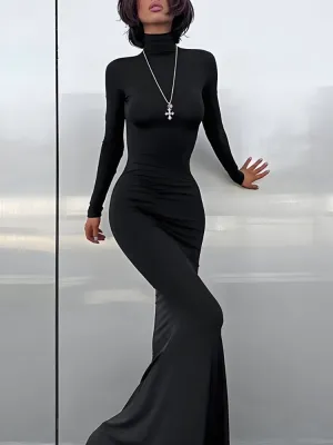 Y2K Turtleneck Bodycon Maxi Dress