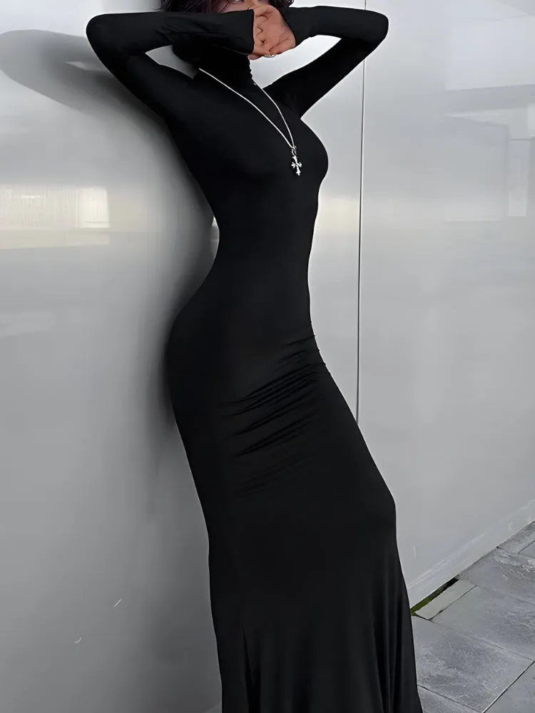 Y2K Turtleneck Bodycon Maxi Dress