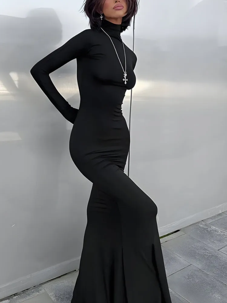 Y2K Turtleneck Bodycon Maxi Dress