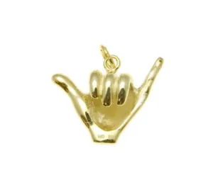 YELLOW GOLD PLATED SILVER 925 HAWAIIAN "SHAKA" HANG LOOSE PENDANT 12MM-19MM